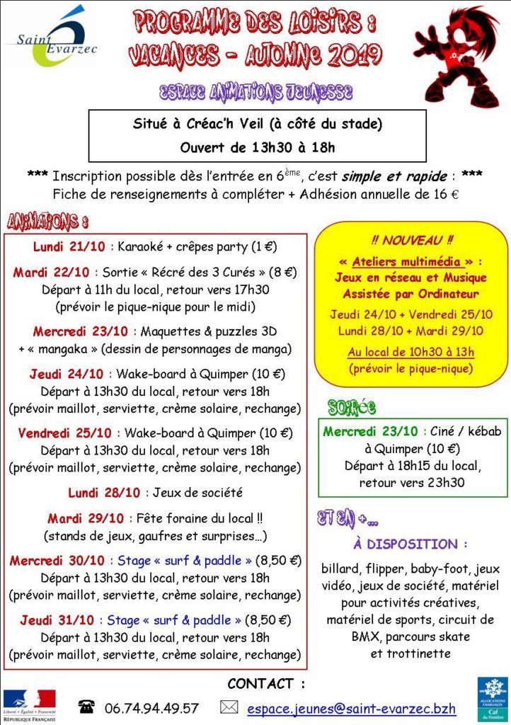 Programme vacances automne 2019