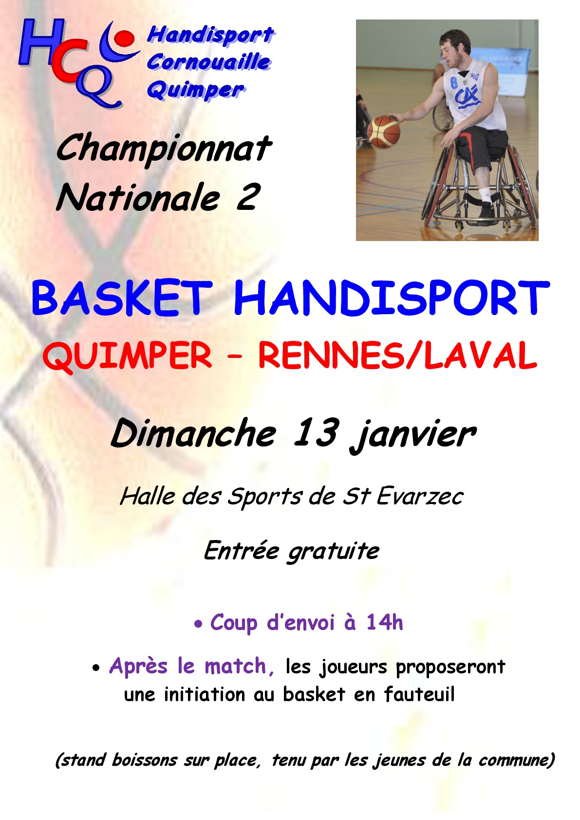 affiche match Basket QUIMPER vs RENNES-LAVAL