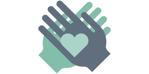Illustration of helping hands support icons