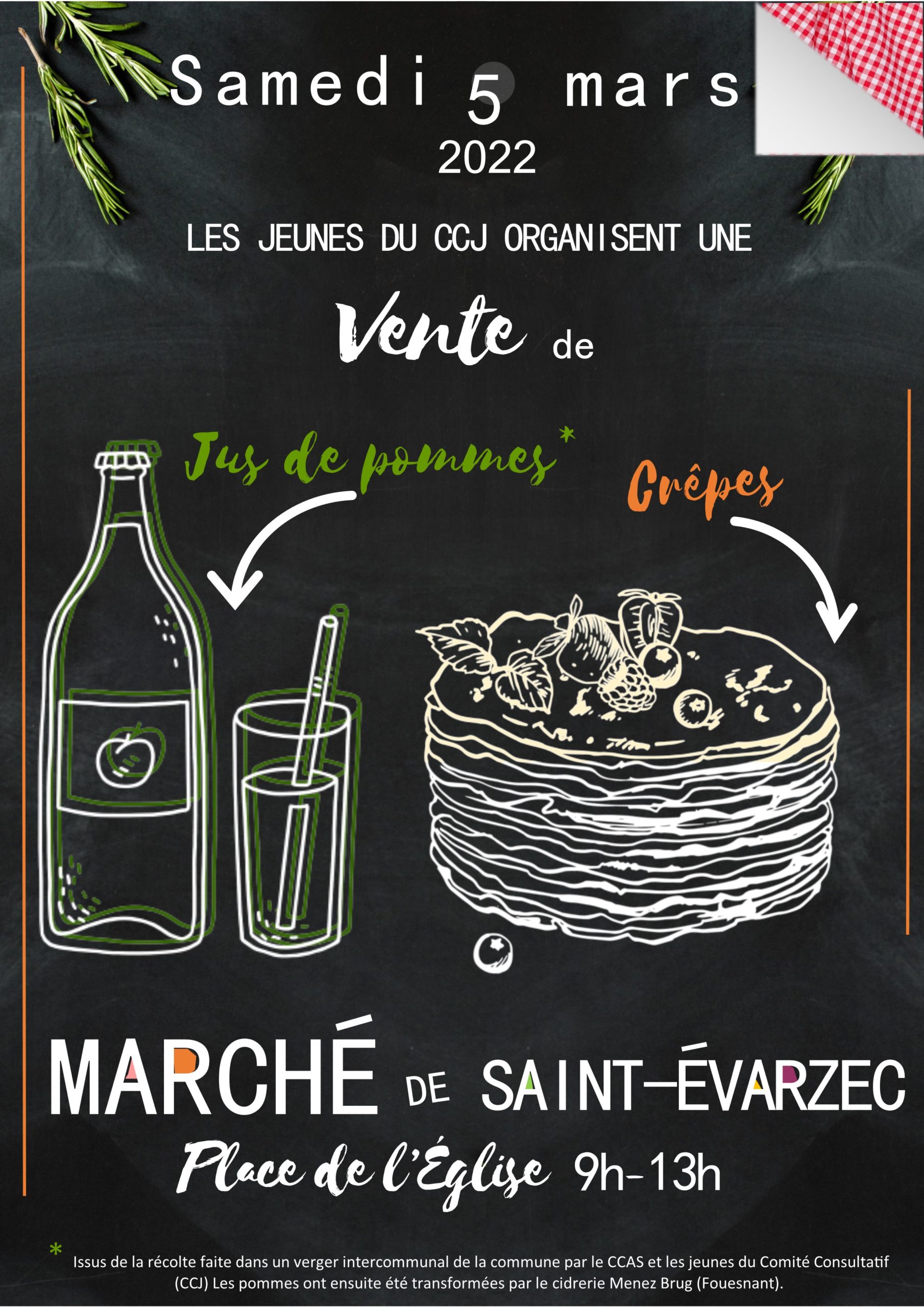 AFFICHE VENTE DE CREPES ET JUS DE POMMES