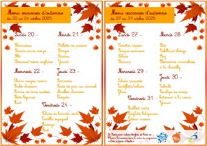 Menus automne - Maison de l'enfance