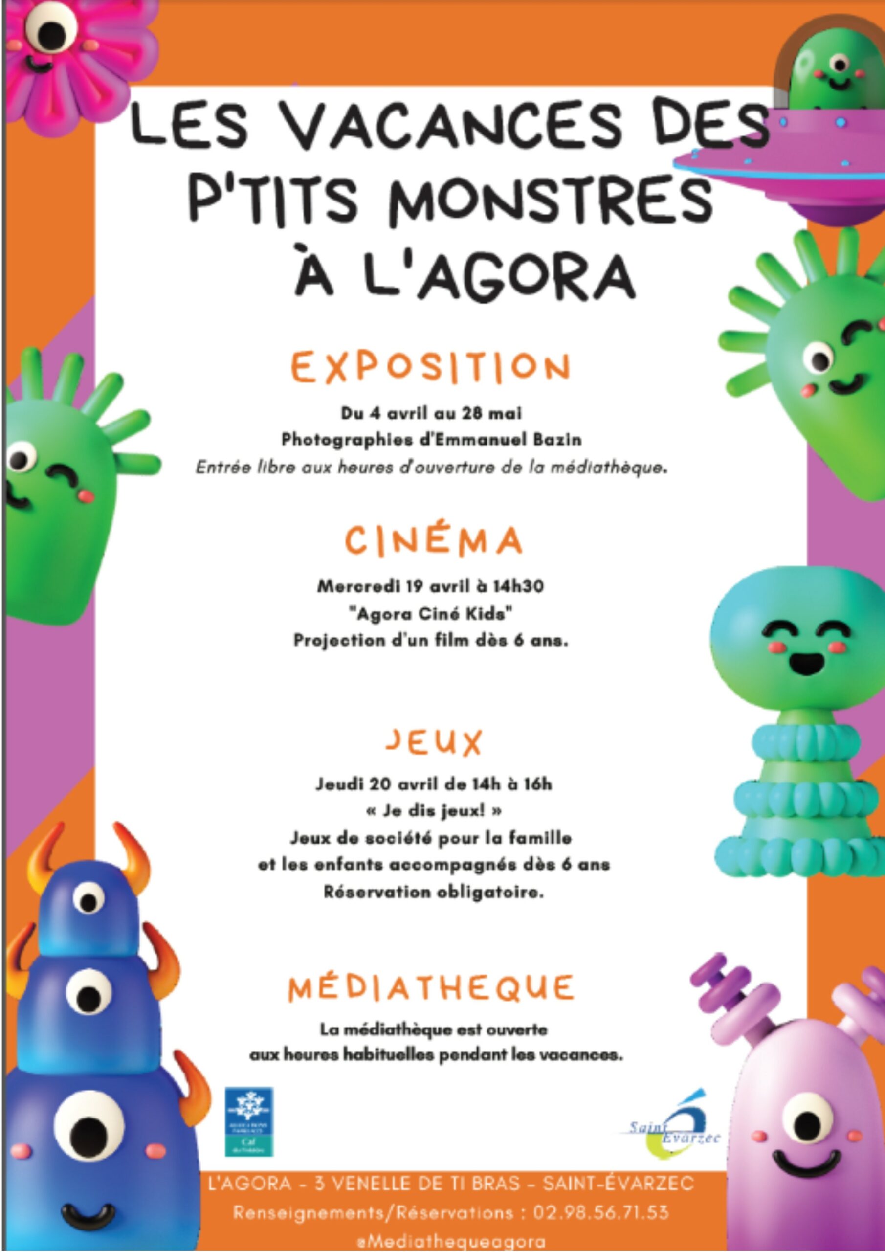 Programme des vacances du printemps à la Médiathèque de l'Agora.