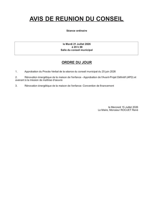 Image du document Ordre du jour CM du 21 juillet 2026
