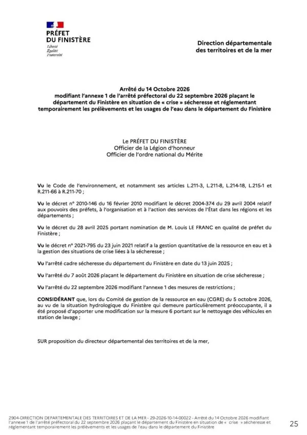 Image du document Arrêté Prefectoral 20261015 – Crise sécheresse